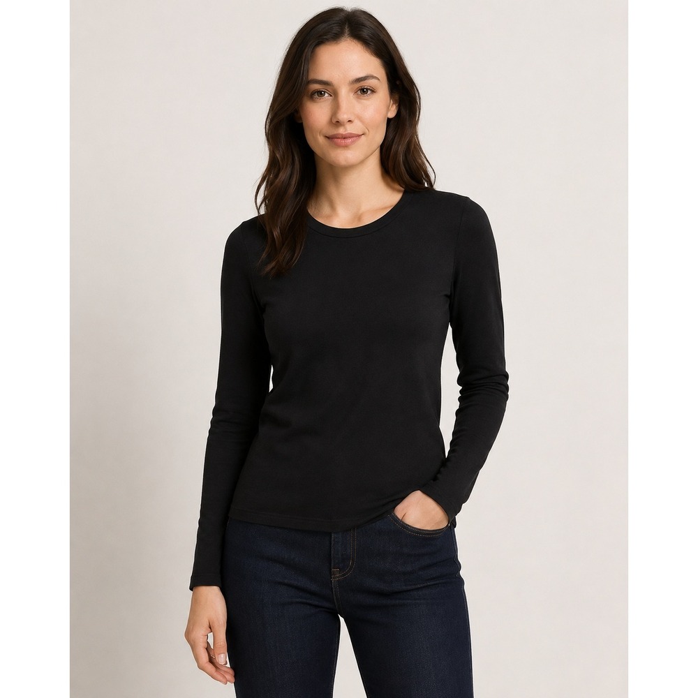 Theory Jackson Long Sleeve Top M Black Jackson 3 Cotton Stretch Minimalist Basic